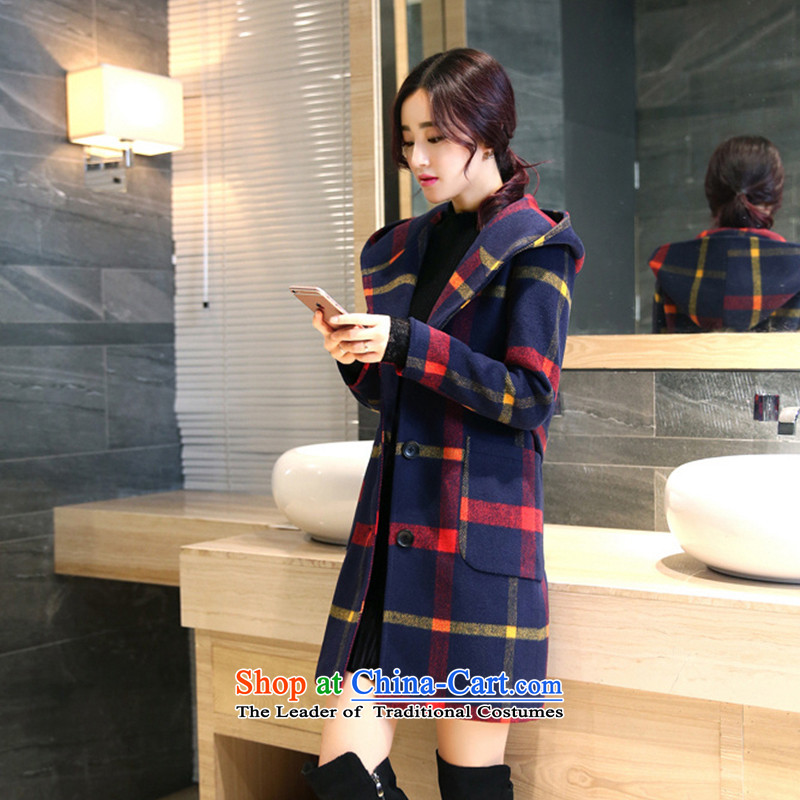.2015 scented winter new elegant grid with cap jacket coat V1833 gross? Red and Yellow Tartan S, scented shopping on the Internet has been pressed.