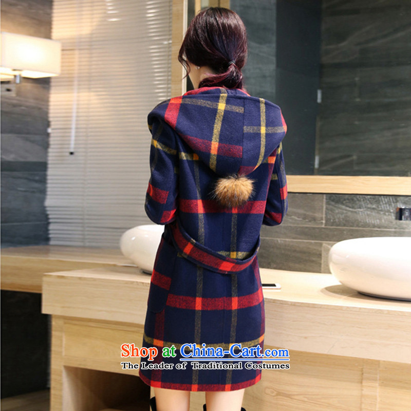 .2015 scented winter new elegant grid with cap jacket coat V1833 gross? Red and Yellow Tartan S, scented shopping on the Internet has been pressed.