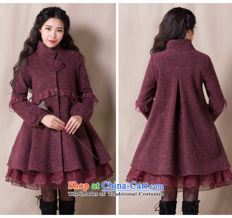 Fireworks Hot Winter 2015 new women's loose waist lace stitching gross Yan Lam Jacket coat? Stray dots of dark red M 35 days pre-sale prices, pictures, brand platters! The elections are supplied in the national character of distribution, so action, buy now enjoy more preferential! As soon as possible.