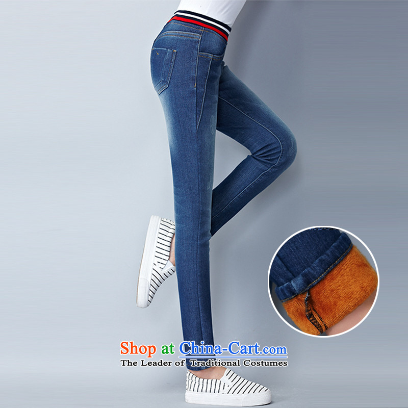 The interpolator auspicious 2015 to increase the number of women with new winter clothing thick, Hin thin stretch of the elastic waist trousers Y1341 lint-free thick jeans Denim blue 3XL, giggling auspicious shopping on the Internet has been pressed.