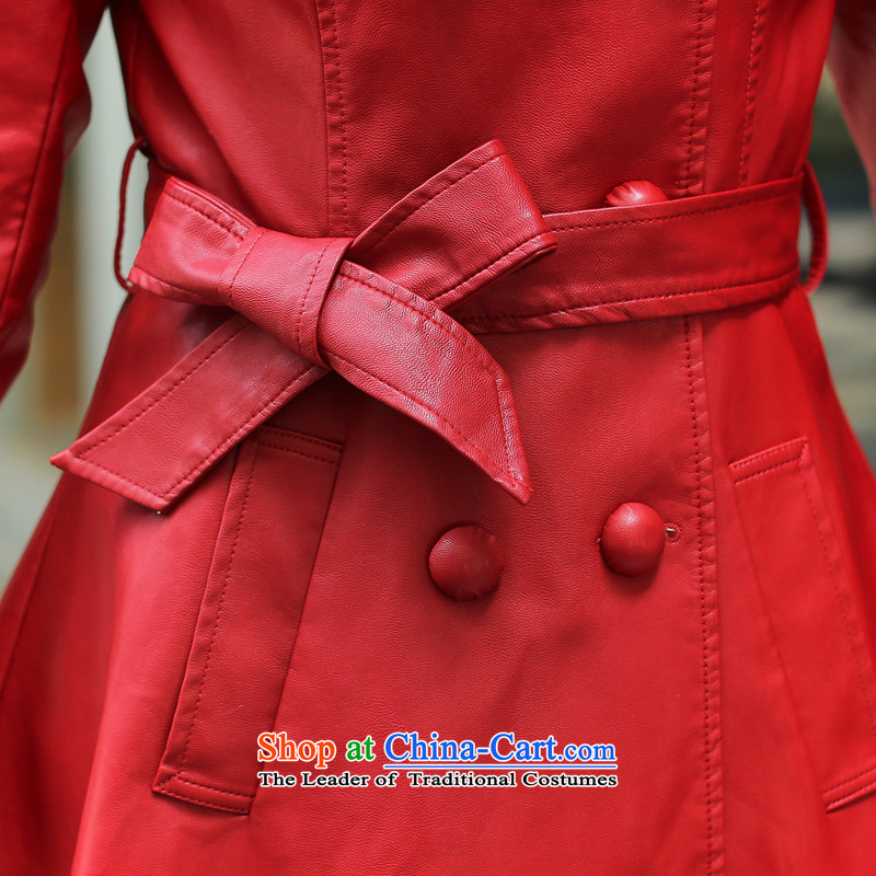 The new winter 108GD2015 PU Yi, double-windbreaker jacket Korean female fashion, long thin coat jacket graphics 9100 Red XL,108GD,,, shopping on the Internet