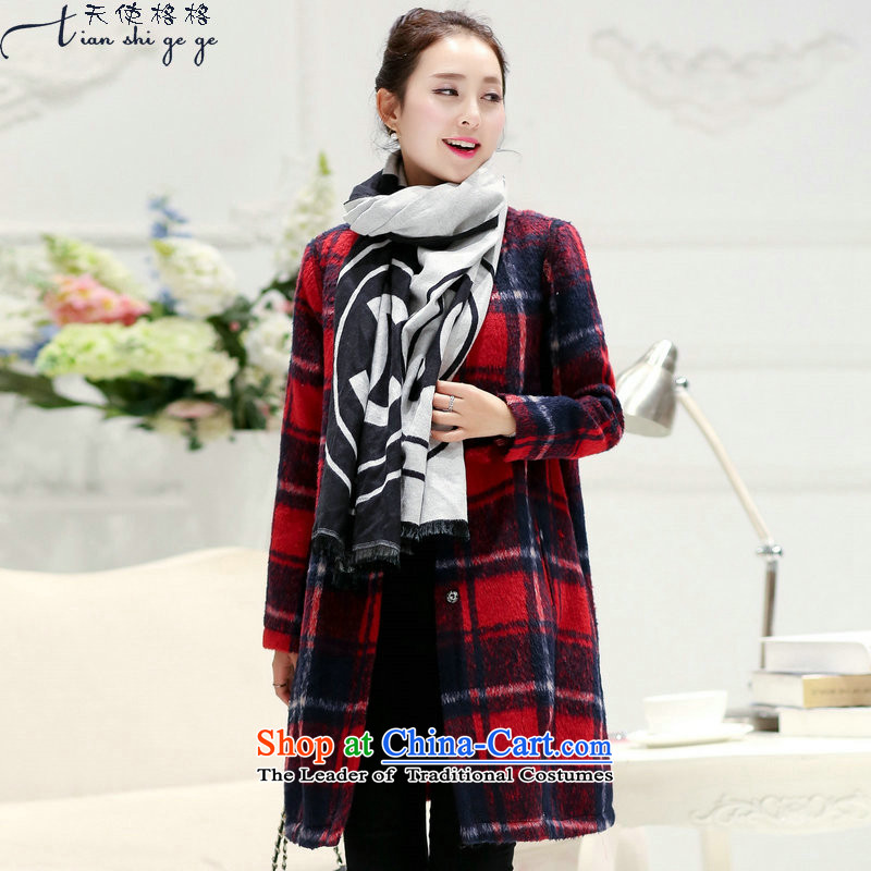 The interpolator Angel 2015 a wool coat female winter new women in Korean long latticed gross coats that long? What gross jacket female Red, M