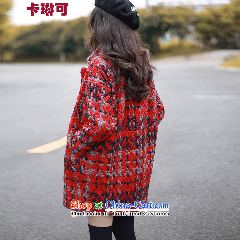 Carleen May 2015 Fall/Winter Collections new Korean female loose grating coats that long hair? female red , L, card jacket Lin can be , , , shopping on the Internet