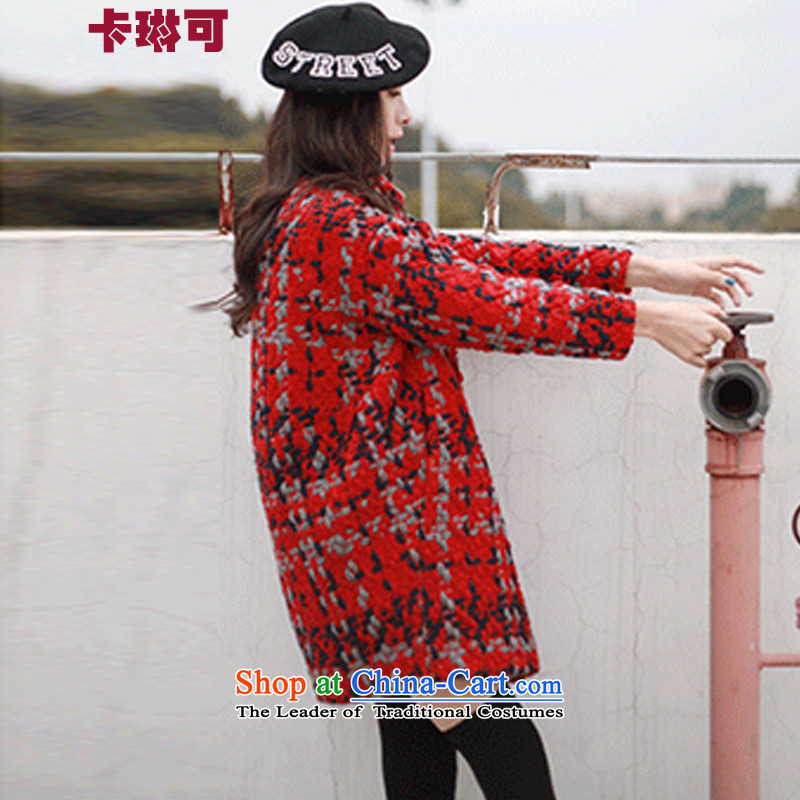 Carleen May 2015 Fall/Winter Collections new Korean female loose grating coats that long hair? female red , L, card jacket Lin can be , , , shopping on the Internet