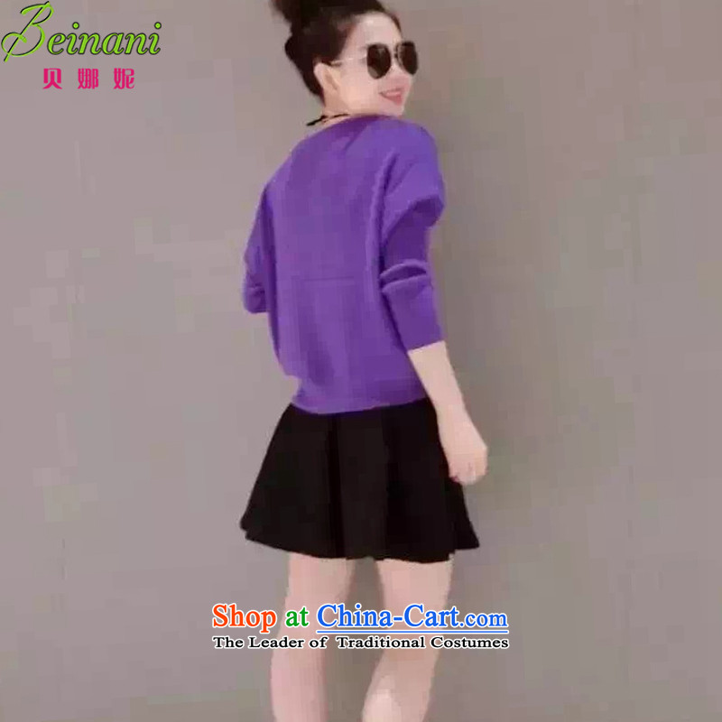 Addis Ababa her 2015 autumn and winter new Fat MM dresses knitting sweater shirt + short skirt bon bon two Kit 624 PURPLE XXL120-140 skirts, Addis Ababa (beinani her) , , , shopping on the Internet
