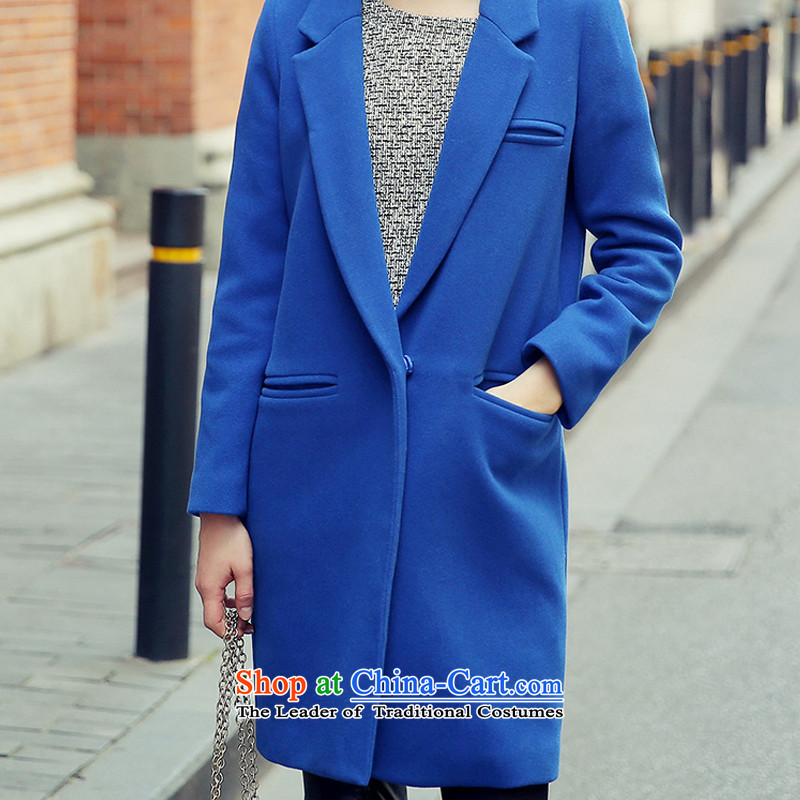 The angel of the 2015 autumn and winter new pure color woolen coat girl in long-sleeved long lapel a wool coat girls   Blue Angel of the S (naluoqi) , , , shopping on the Internet