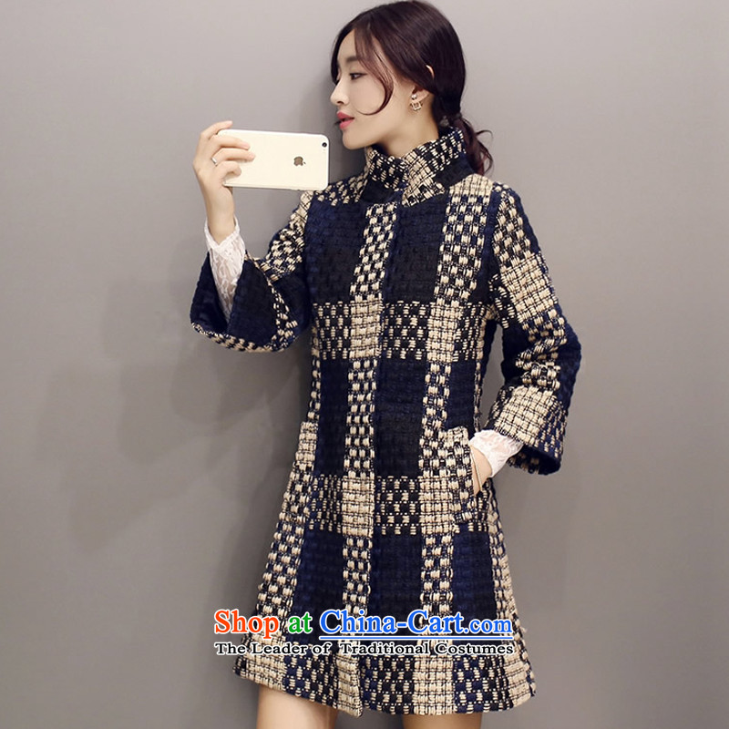 The fall of the new 7 1429#2015 Divided sleeve in Sau San long collar gross? female navy blue coat , L-yi-yeon-color , , , shopping on the Internet