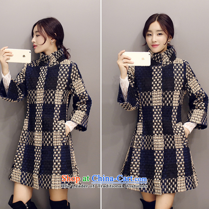 The fall of the new 7 1429#2015 Divided sleeve in Sau San long collar gross? female navy blue coat , L-yi-yeon-color , , , shopping on the Internet