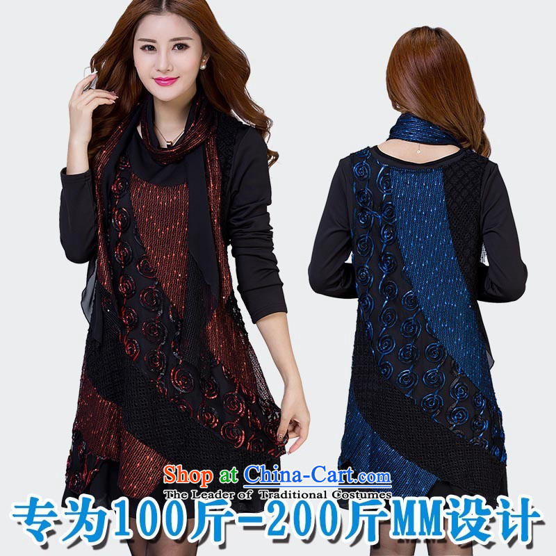 Thick employed to increase women's code thick mm long-sleeved winter clothing plus lint-free thick skirt on the film forming the long skirt with scarves knitted dress red 5XL long-sleeved approximately 185-210, Slim Connie shopping on the Internet has bee