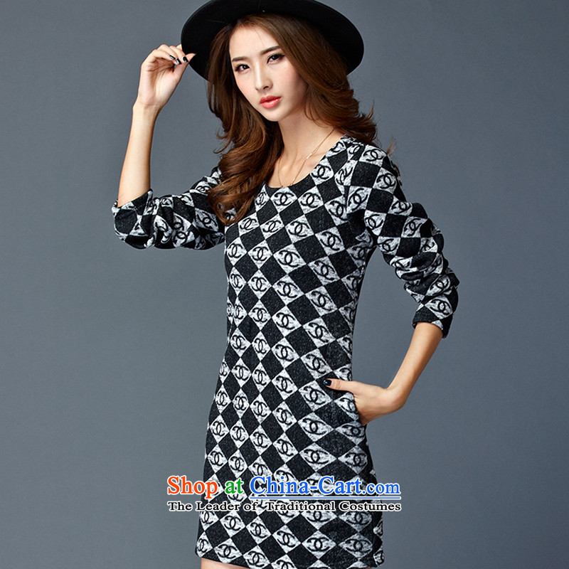 The interpolator auspicious xl women 2015 Fall/Winter Collections new thick mm video plus thin lint-free long-sleeved forming the thick latticed dresses W2086 3XL, black pearl auspicious shopping on the Internet has been pressed.