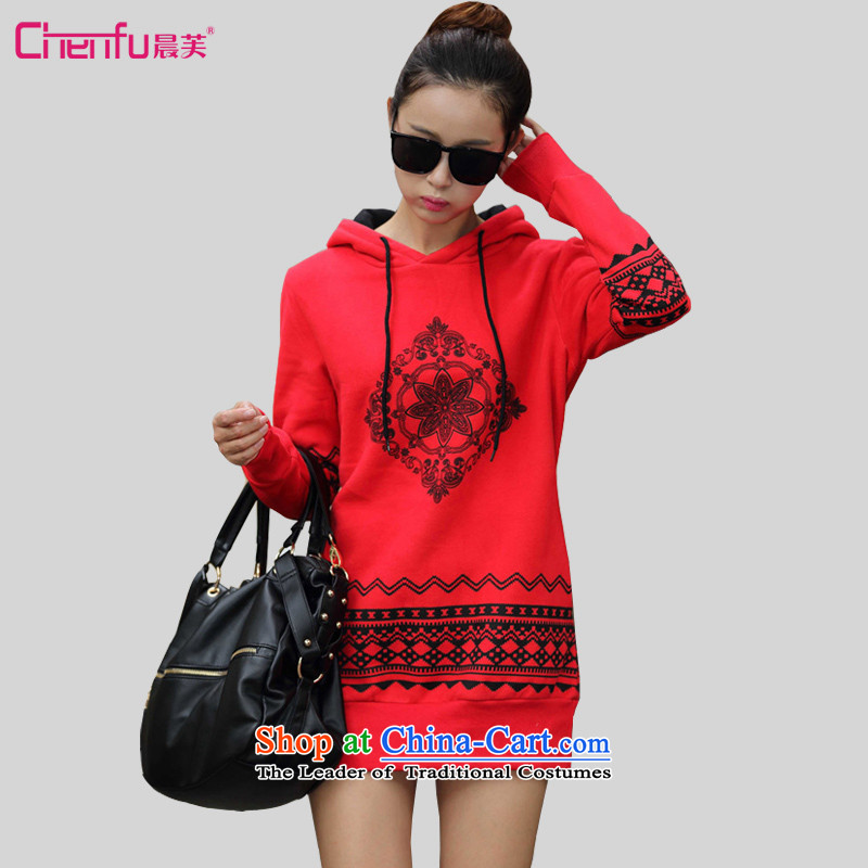 Morning to 2015 autumn and winter new product codes for women in the long, thick wool sweater ethnic stamp kit head cap warm relaxd sweater Red 2XL recommendations 130-140 catty