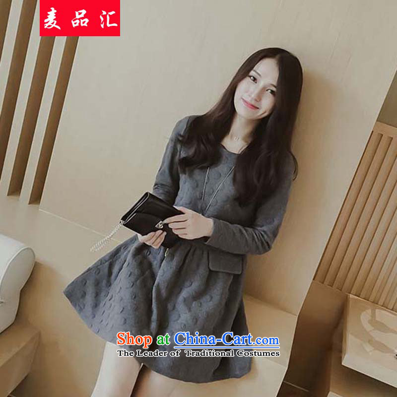 Mr productslarge 2015 removals by sinks women Fall_Winter Collections loose long-sleeved shirt200 catties, forming the basis of thin thick mm in graphics long skirt 6,239 Gray4XL