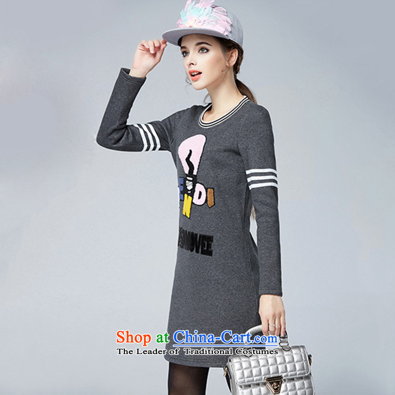Elizabeth 2015 ultra high discipline code women for winter new stylish mm thick plus lint-free long-sleeved knitting forming the thick dresses SN1656- thin gray 4XL, graphics discipline Windsor shopping on the Internet has been pressed.