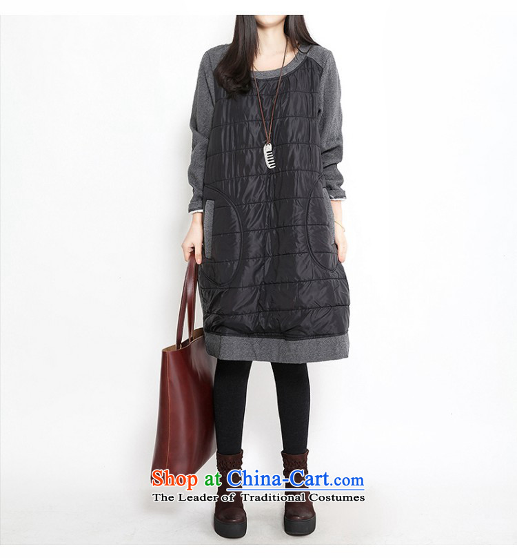 The beginning of the rain. Arpina ji 2015 autumn and winter new Korean version of large numbers of ladies round-neck collar clip cotton stitching thick long-sleeved dresses 597 gray XL Photo, prices, brand platters! The elections are supplied in the national character of distribution, so action, buy now enjoy more preferential! As soon as possible.