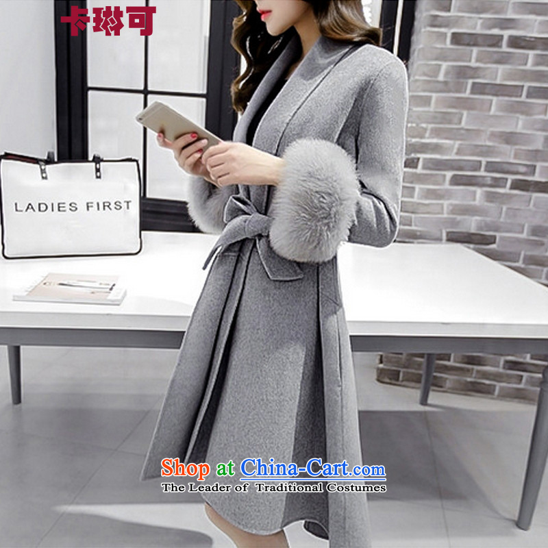 Carleen May 2015 winter clothing new gross jacket female thick in this long Solid Color Korean women's coat Sau San gray M card can be , , , Lin shopping on the Internet