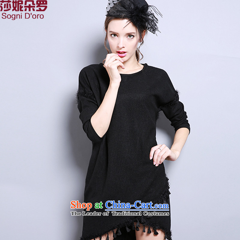 Luo Shani Flower Code women's dresses thick sister winter clothing new Drop-Needle LS increase to loose video thin 13301 mm thick black?4XL- pre-sale within 3 days of the Shipment