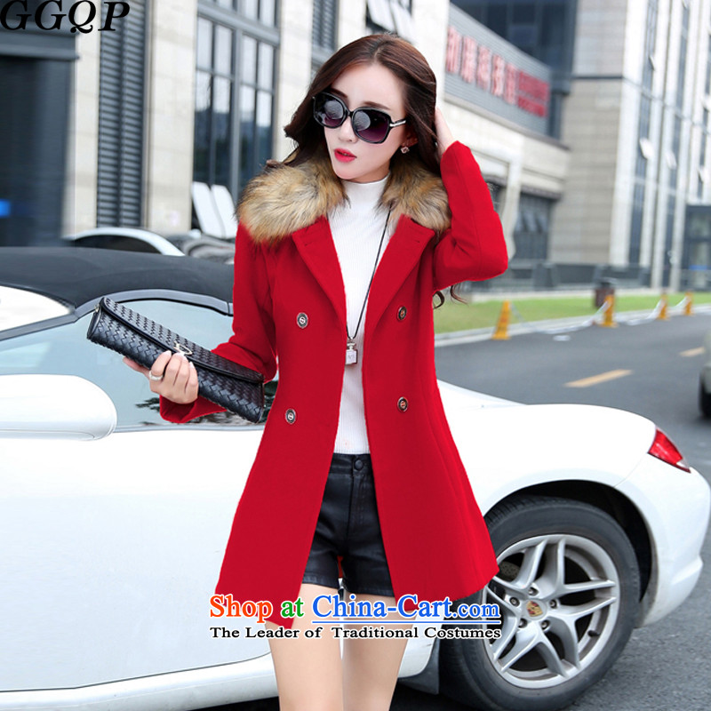 ?The Korean version of the long GGQP_ Nagymaros for Sau San a wool coat female gross female red jacket??M