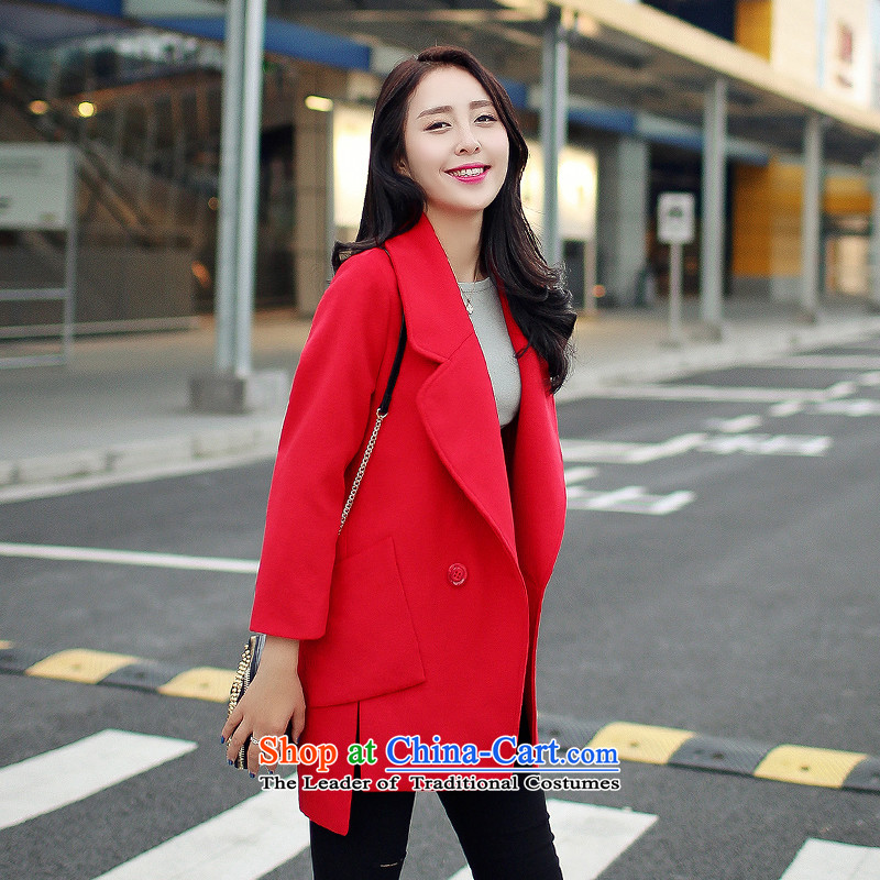 Pure color in the long red cloak? lapel of XL, so (XINYARAN) , , , shopping on the Internet