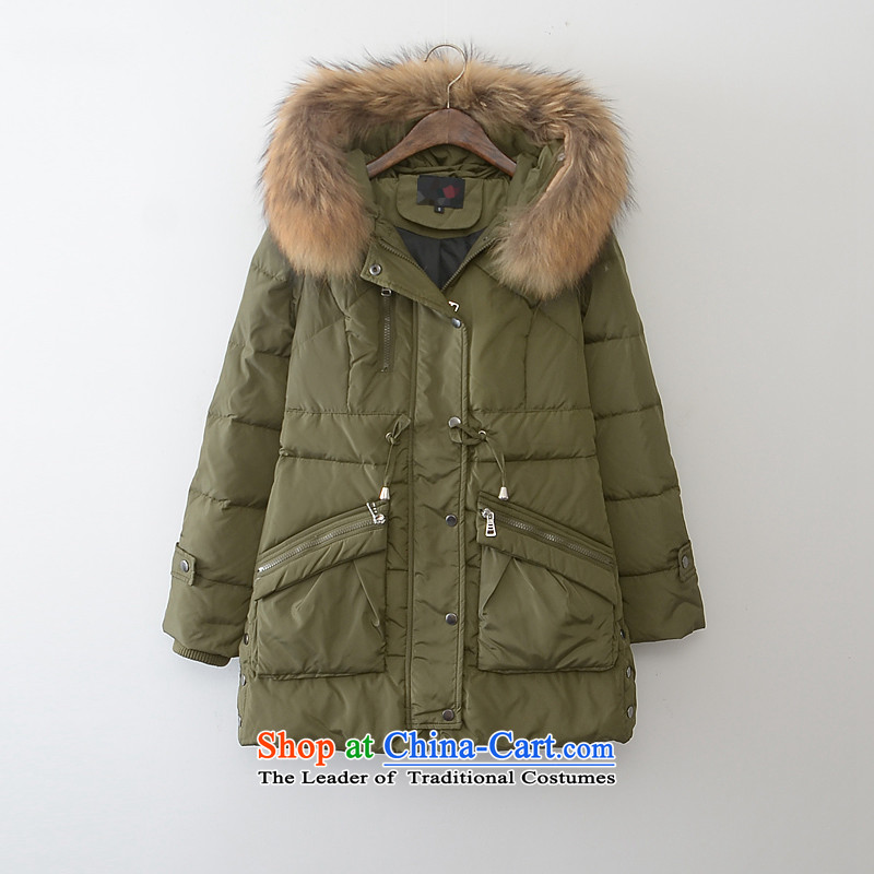 2015 mm thick sister thick autumn and winter load large Foreign Trade Code women feather _ down extra jacket really gross leader Green 4XL