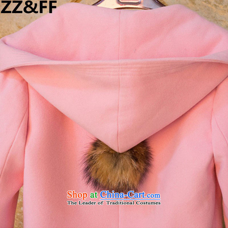 2015 Autumn and winter Zz&ff new stylish decorated Korean women who are long thin thickened graphics gross? overcoat 1585 pink XL,ZZ&FF,,, shopping on the Internet