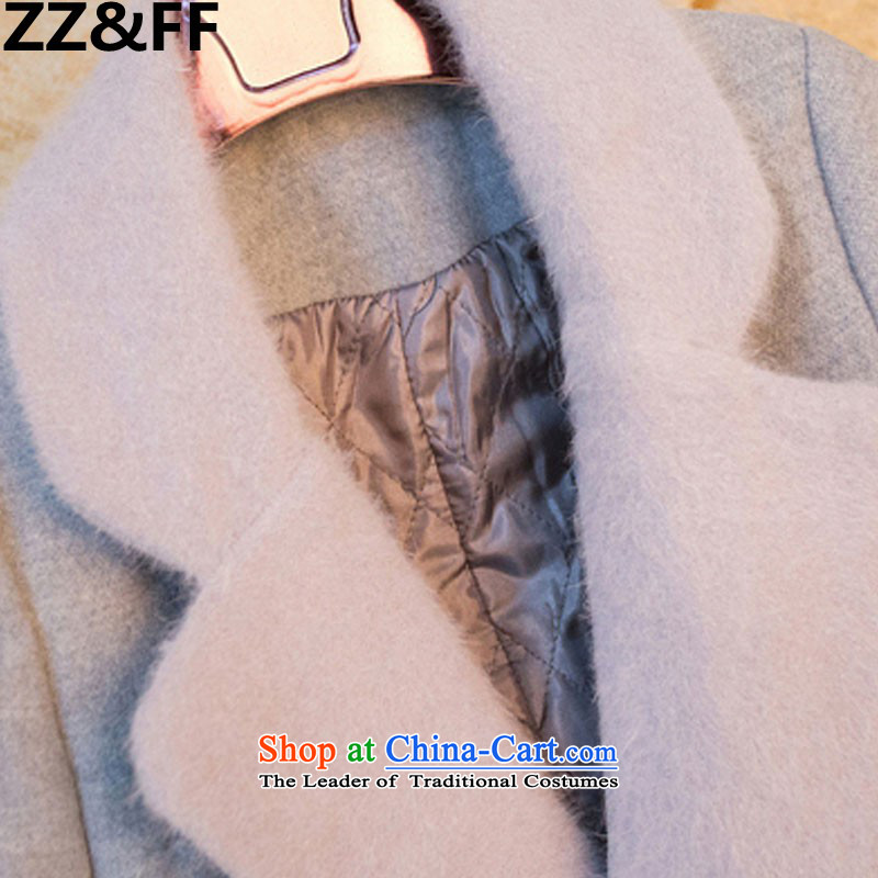 2015 Autumn and winter Zz&ff new stylish decorated Korean women who are long thin thickened graphics gross? overcoat 1581 gray L,ZZ&FF,,, shopping on the Internet