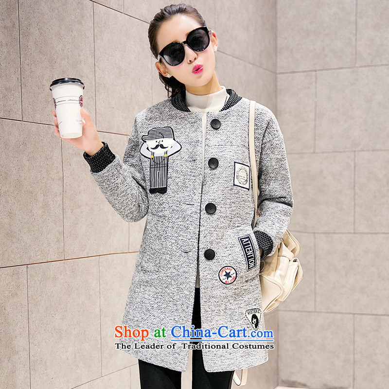Cartoon embroidery thick and long_? sub-jacket Light Gray?L