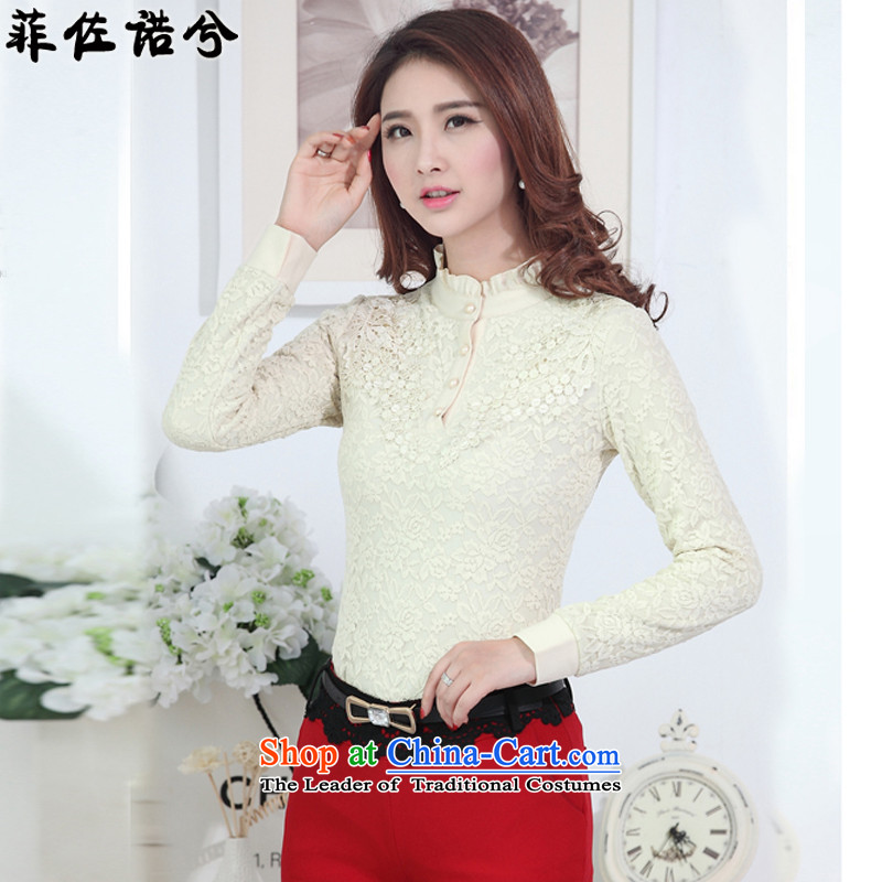 The officials of the fuseau larger female lace Mock-Neck Shirt, forming the lint-free thick thick mm to xl thermal underwear apricot?4XL