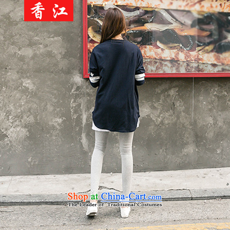 Xiang Jiang Fall/Winter Collections thick sister larger women wear thin shirt loose video 200 catties thick mm sweater pants and two piece T-shirt shirt Kit 358 navy blue blouse female + Light gray trousers larger 5XL, Xiangjiang , , , shopping on the Int