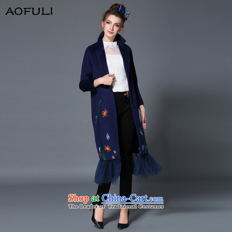 ?To bring about?215 Olympic aofuli autumn and winter load new to increase women's code gross? Long Female jacket a wool coat thick dark blue pre-sale?XL