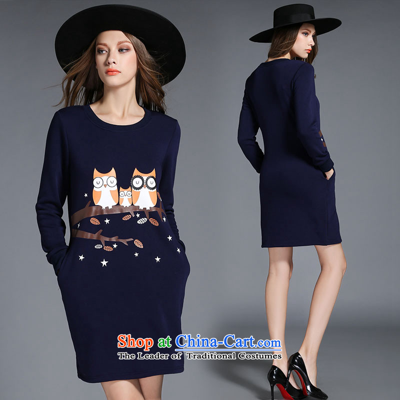 Larger Female European station 2015 new fat mm Fall/Winter Collections long-sleeved shirt thick sister stamp forming the lint-free thick dresses and forming the long-sleeved Sau San package blue skirt XL recommendations, yet biao 95-115 sq/(BIAOSHANG) , , , shopping on the Internet