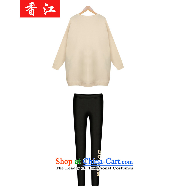 Xiang Jiang to intensify the autumn and winter new larger female thick mm long-sleeved sweater two kits thick sister increase video thin coat loose trousers Kit 350 light gray T-shirt + winter black trousers larger 5XL, Xiangjiang , , , shopping on the Internet