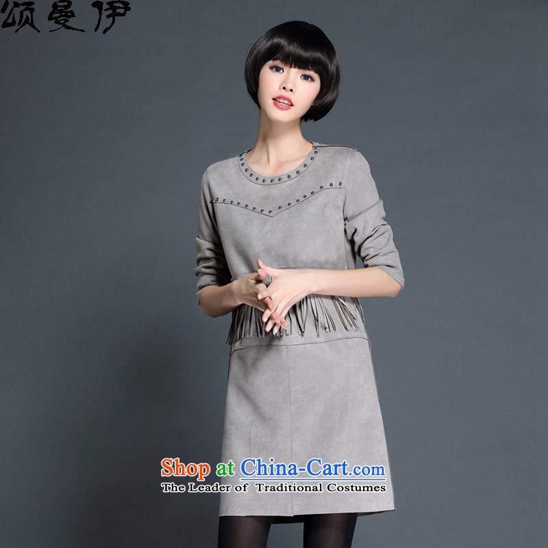 Chung Cayman El 2015 autumn and winter new Korean version of Fat MM larger female stream Su Yu nail deerskin lint-free thick dresses  XXL, gray to Amman, 51-73 13 El , , , shopping on the Internet