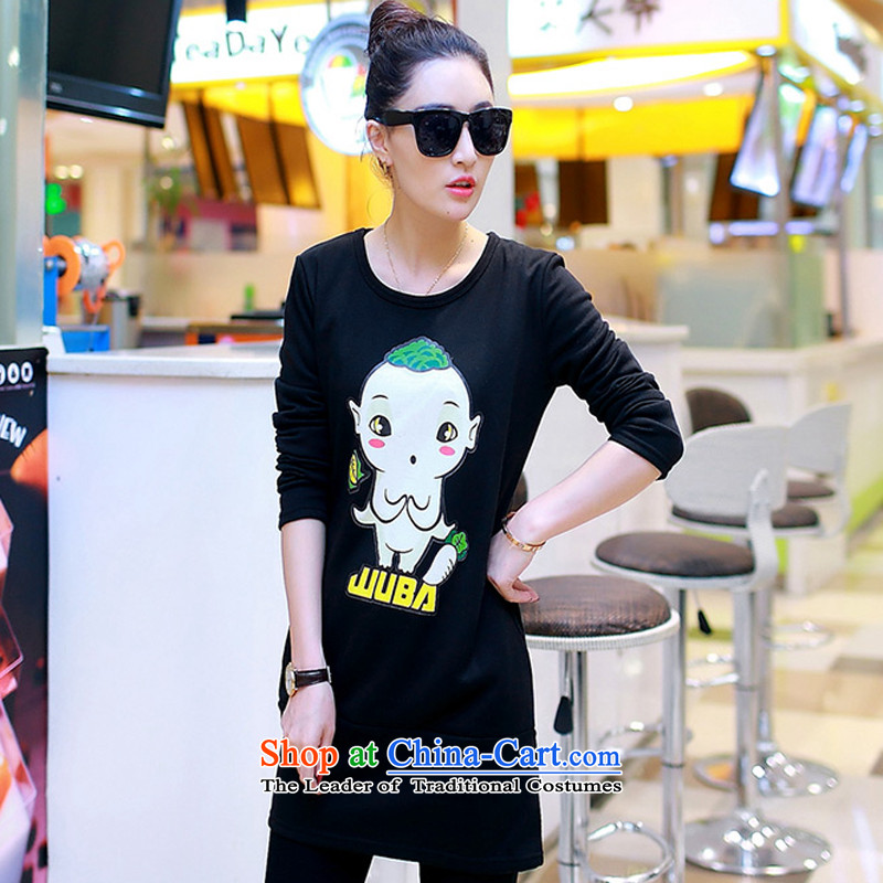 2015 Autumn and Winter Korea MEISUDI version of large numbers of ladies' blouse cartoon stamp loose video plus lint-free in the thin-thick solid long sleeved clothes 4XL, white long-sleeved T-shirt (miso MEISUDI) , , , shopping on the Internet