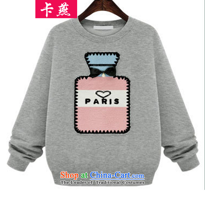 Card Yin to increase women's code 2015 autumn and winter new very casual fare lint-free jackets thick mm video thin perfume bottle pattern sweater 6296 Gray?4XL