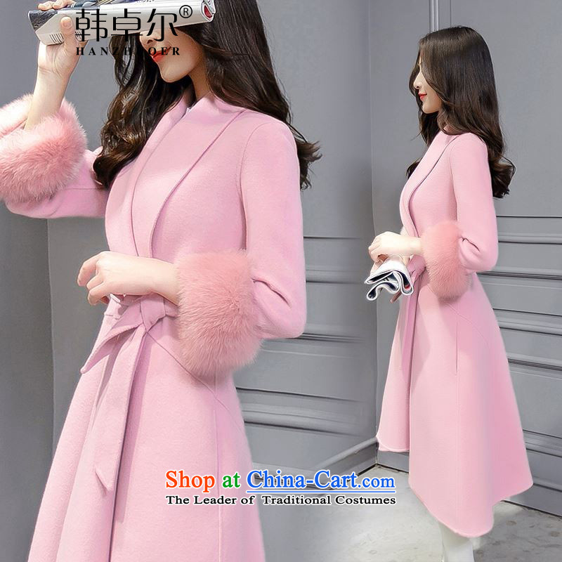 Korea's?2015 winter new Korean fashion v-neck autumn and winter coats that? long hair? jacket X4041 Sau San rouge toner?M