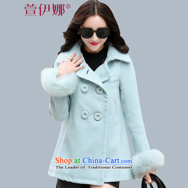 Xuan ina 2015 autumn and winter coats gross New?_ cloak-general stylish Maomao cuff double-girl lake blue?XL