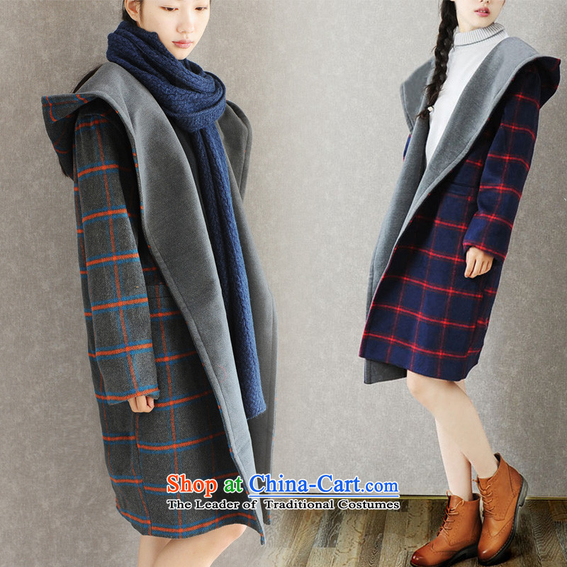 The Kapok 168#2015 fashion autumn and winter new Korean large grid in reverse collar long cap gross gray jacket is   L, Muk Min (mumianfengshang fads) , , , shopping on the Internet