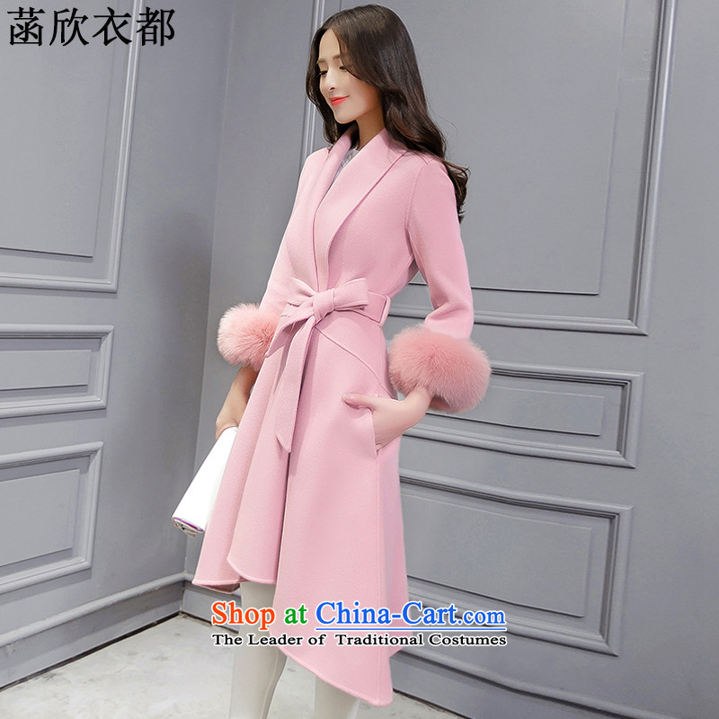 On the basis of Yan Yi are 2015 autumn and winter new Korean fashion in the v-neck strain long coats?F6077 gross Sau San??pink?S