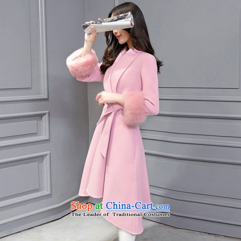 On the basis of Yan Yi are 2015 autumn and winter new Korean fashion in the v-neck strain long coats F6077 gross Sau San?  S, according to Yan Yi pink are , , , shopping on the Internet