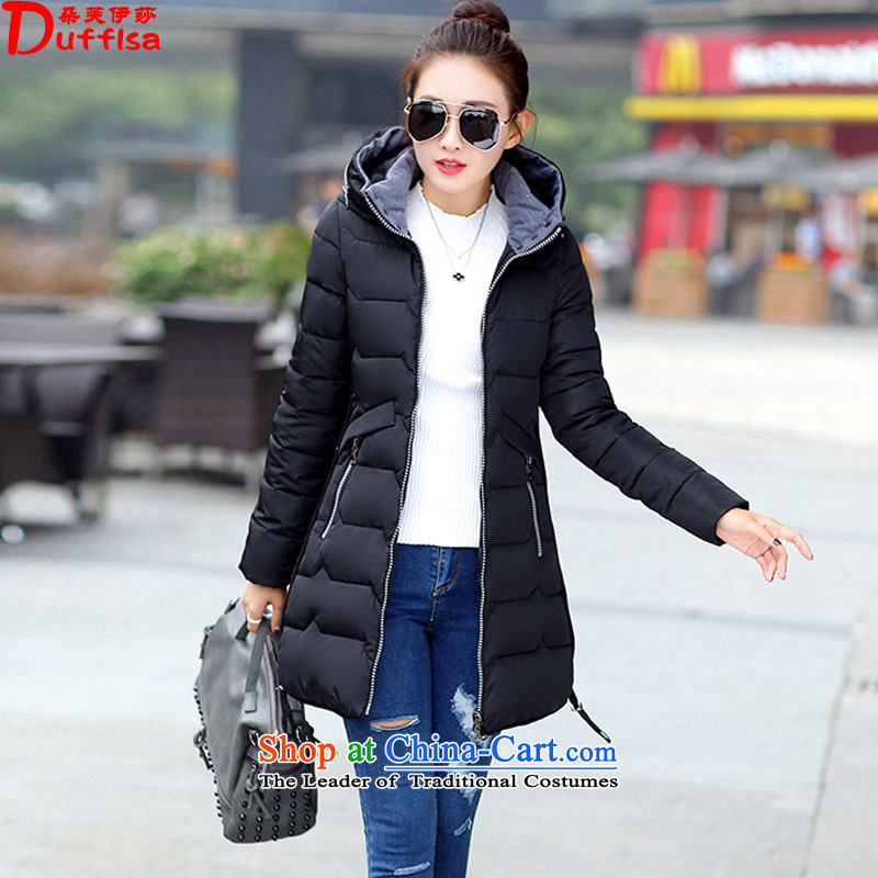 Flower to Isabelle?2015 winter clothing in new long feather cotton coat thick mm to increase the cap down jacket coat D2117 female black?6XL
