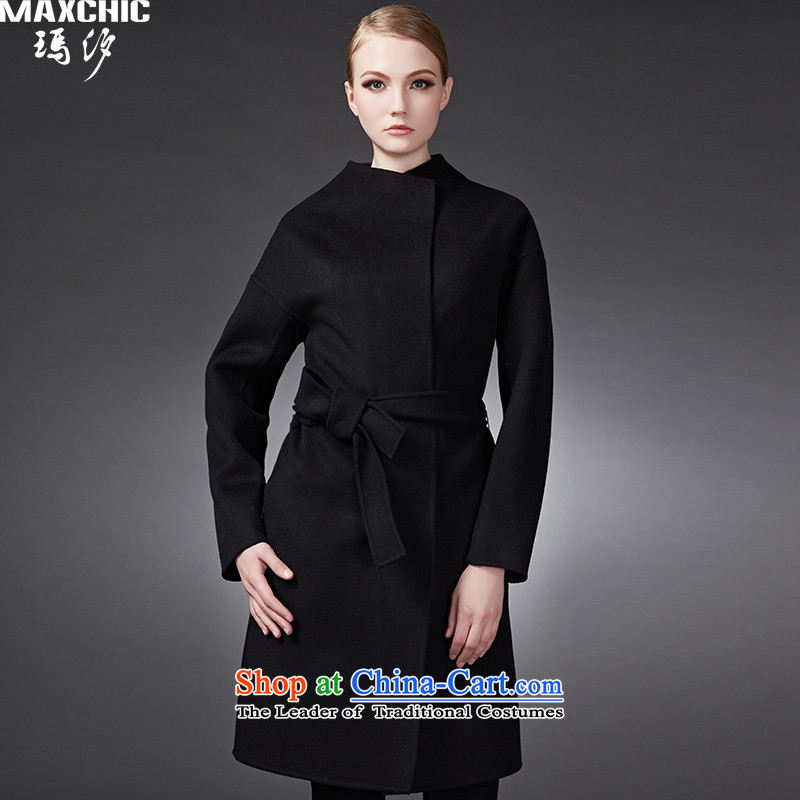 2015 winter Princess Hsichih maxchic stylish and neat wrapped_ double-side of the woolen coat 22742 black?L