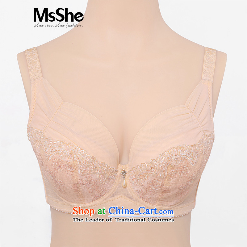 Msshe xl women 2015 New Underwear bra V-gather full cup thin no spinning Lace Embroidery web bra 10215 coral powder?95F