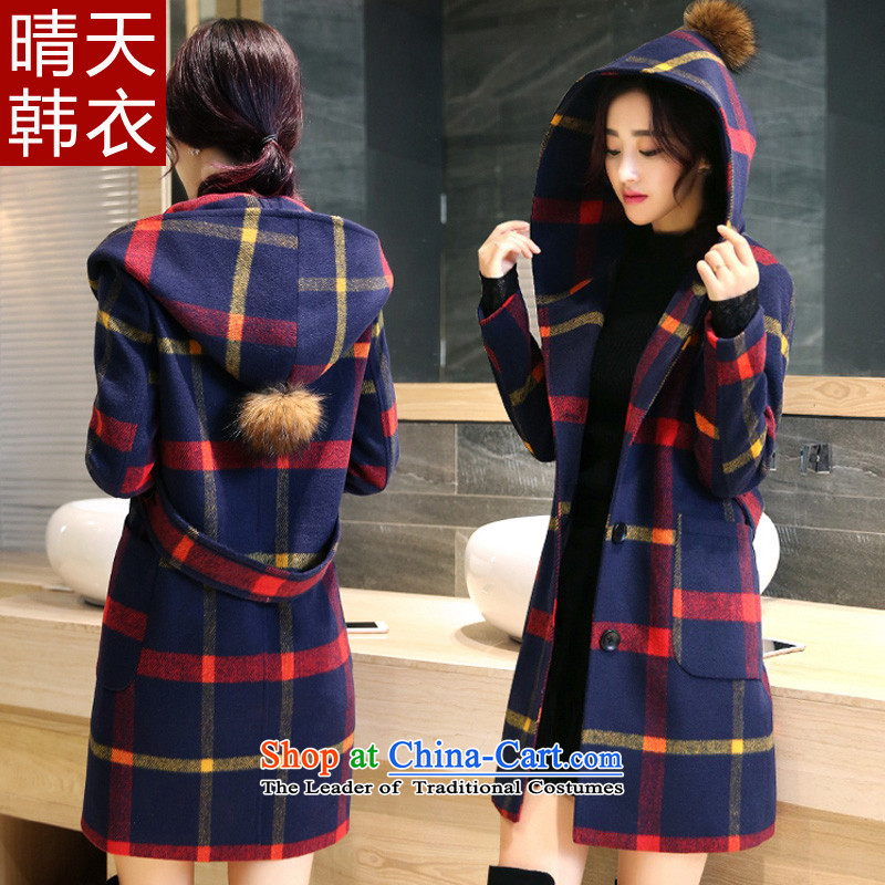 Sunny Korea2015 autumn and winter clothing new products in a compartment jacket? gross long cap a wool coat gross flows of female ball redXL