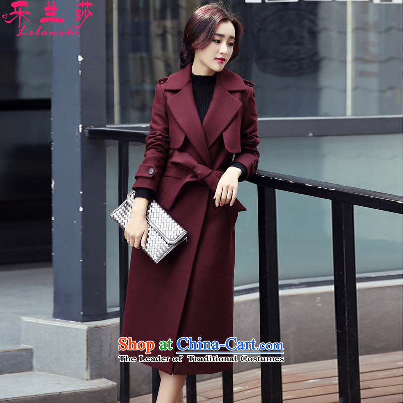 Alam Shah America 2015 autumn and winter new thick hair? female Korean jacket wool a wool coat in the long dark red XL