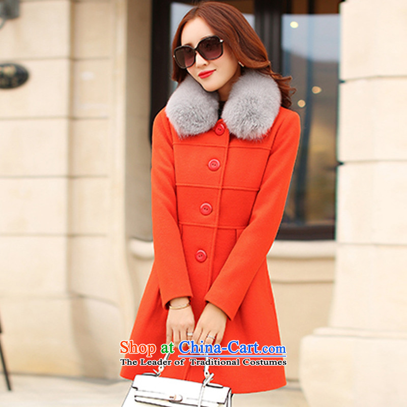 Contee Tarja Halonen of autumn and winter 2015 new women's Korea version in the thin long graphics Sau San Gross Gross for a wool coat 9631 Orange Red XL, Tarja Halonen (KANGDIYA CONTEE) , , , shopping on the Internet