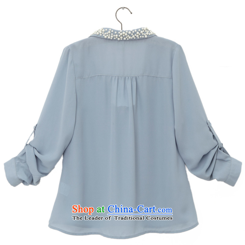 Large European and American women feelnet replace larger chiffon shirt thick mm minimalist lace nails Mun-zhuhai code chiffon shirt 538 Blue 2XL-44 code ,FEELNET,,, shopping on the Internet