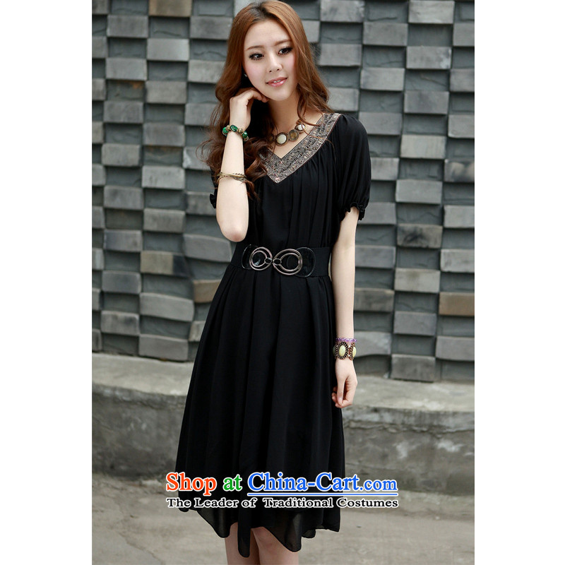 Optimize new Connie Pik-AD to increase women's summer code mm thick Korean loose video thin short-sleeved in long emulation chiffon silk dresses BW20912 black XXL recommendations 145-160, Pik-optimized Connie shopping on the Internet has been pressed.