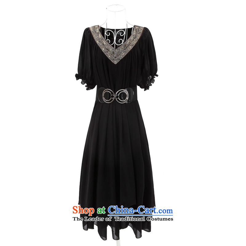 Optimize new Connie Pik-AD to increase women's summer code mm thick Korean loose video thin short-sleeved in long emulation chiffon silk dresses BW20912 black XXL recommendations 145-160, Pik-optimized Connie shopping on the Internet has been pressed.
