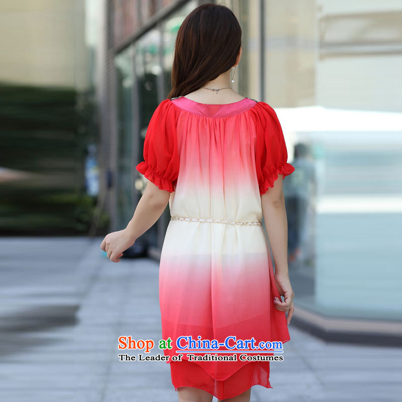 The sea route to spend the new liberal chiffon version to intensify the Korean version of large dresses 126-3G Code Red sea route M spent gradient shopping on the Internet has been pressed.