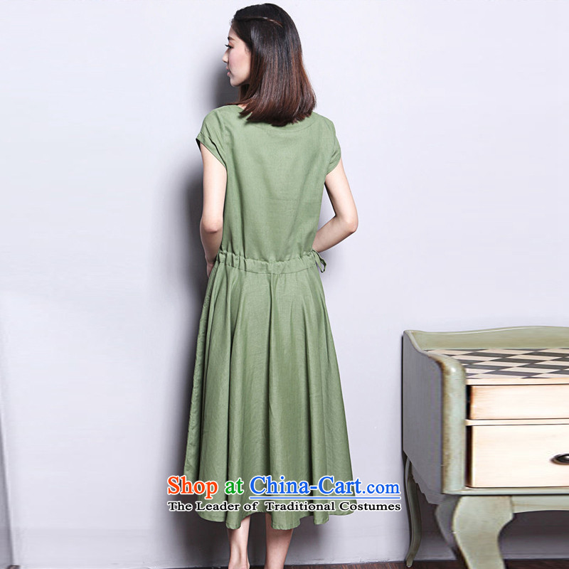 El-ju Yee Nga summer larger female thick sister video in thin long short-sleeved cotton linen dresses YQ9183 navy XXL, el-ju Yee Nga shopping on the Internet has been pressed.